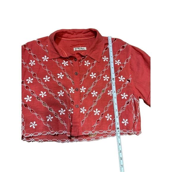 Free People Wild One Crop Top button up sz S bright coral - Picture 9 of 13